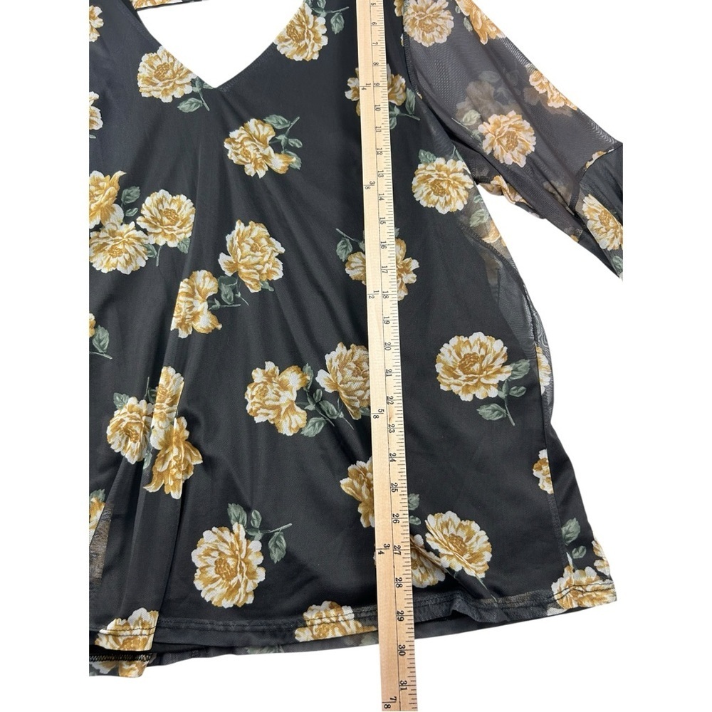 Torrid Floral Mesh Blouse Size 3 Black Yellow Long Sleeve Plus Size - Picture 3 of 10